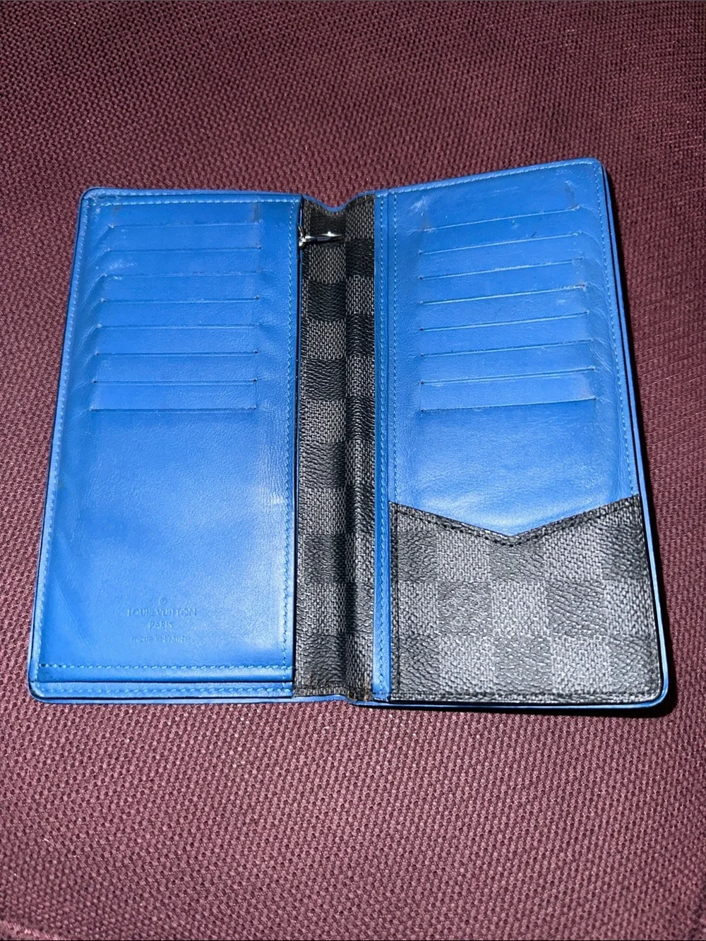 Louis Vuitton Graphite Coated Canvas & Blue Leather Long Brazza Wallet - Picture 8 of 9